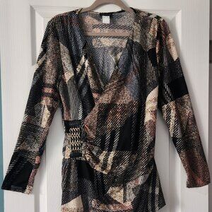 VENUS Long Sleeve adjustable Vneck with side buckle top - Cool Pattern!